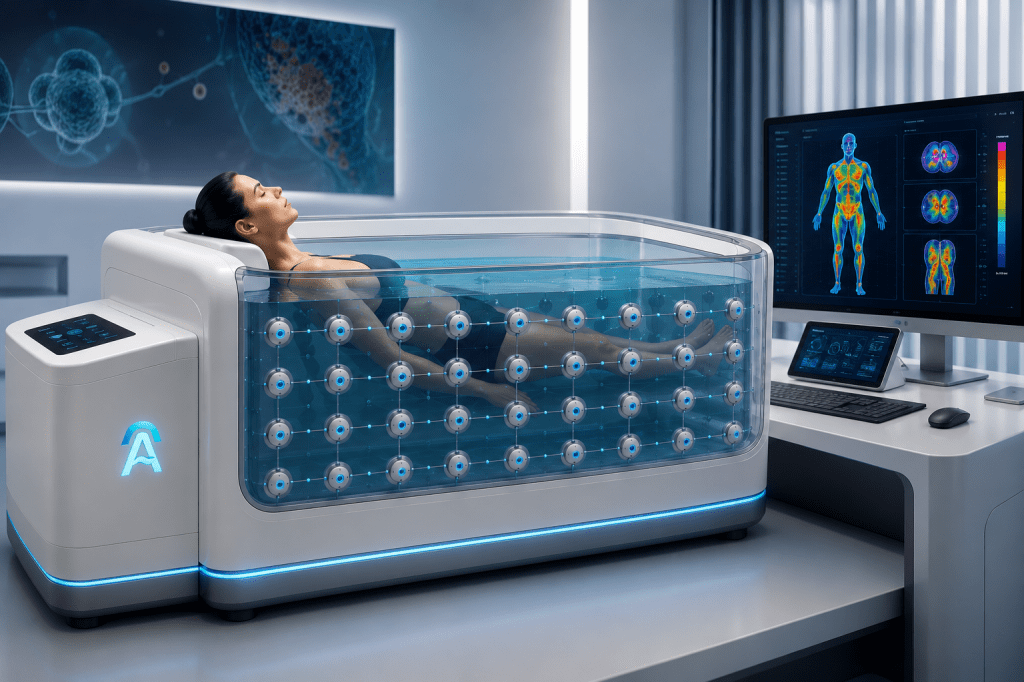 Conceptual AquaBIT oncology workflow showing functional tissue mapping and longitudinal comparison